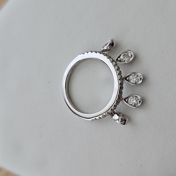 Hannah's Dangling Charm Moissanite Ring. Size 5. WG Plating - Picture 5 of 7